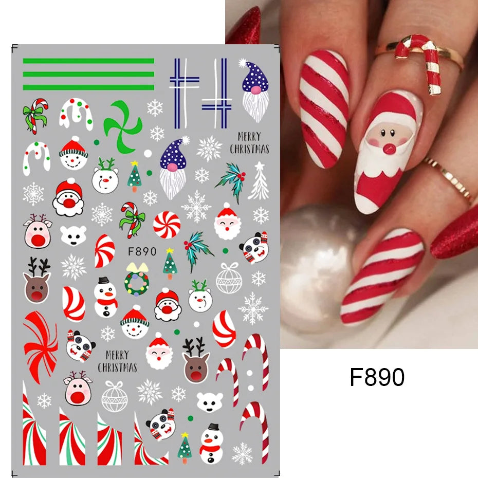 1PC Christmas Tree 3D New Year Decorations Laser Snowflake Fall Nail Stickers Press on Nails Decal