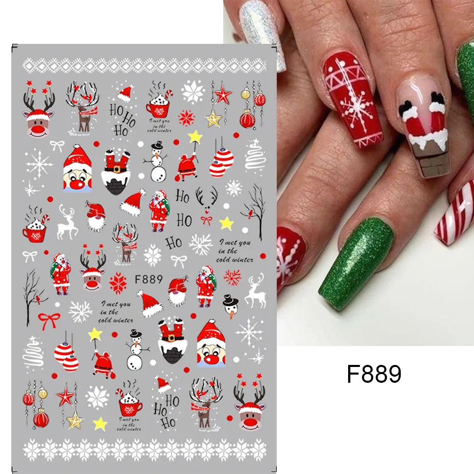 1PC Christmas Tree 3D New Year Decorations Laser Snowflake Fall Nail Stickers Press on Nails Decal