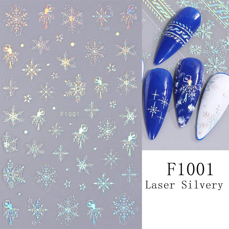 1PC Christmas Tree 3D New Year Decorations Laser Snowflake Fall Nail Stickers Press on Nails Decal