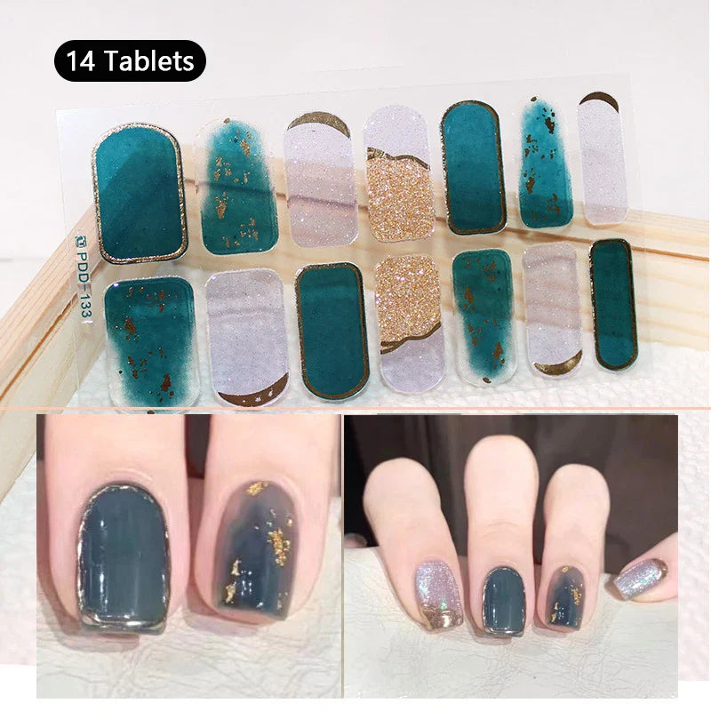 16/22 Tips 3D Nail Art Sticker Fall Christmas Snow Blue Diamonds Full Manicure DIY Nail Strips Decor