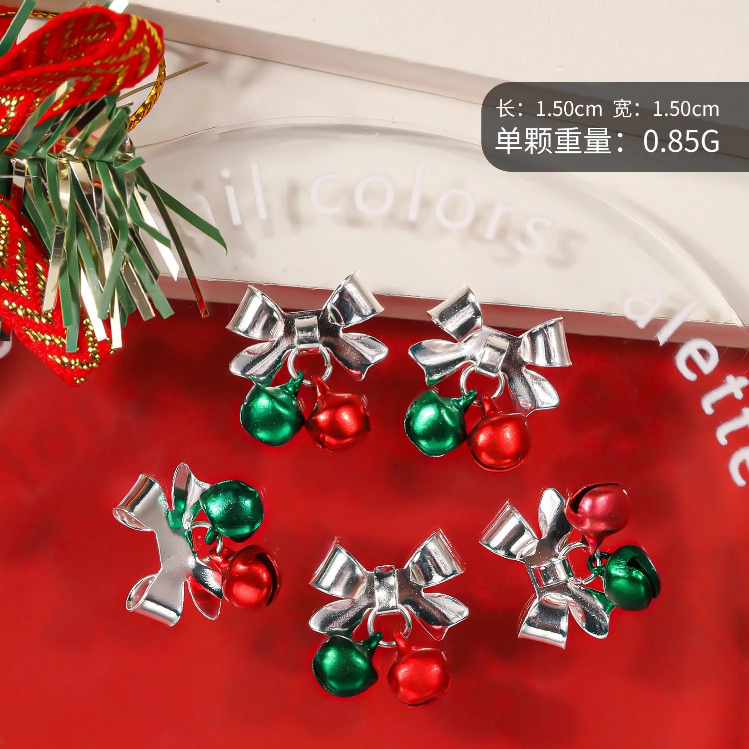 10pcs Christmas Small Bell Charms Crystal Bowknot Ornament DIY Exquisite Accessories Gold Nails Art