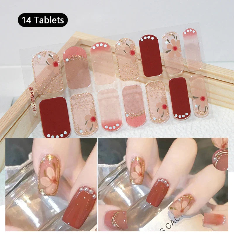 16/22 Tips 3D Nail Art Sticker Fall Christmas Snow Blue Diamonds Full Manicure DIY Nail Strips Decor