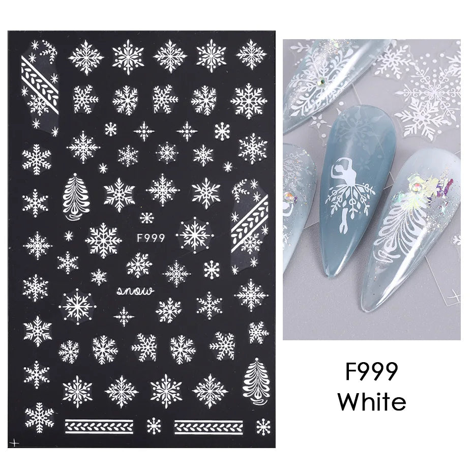 1PC Christmas Tree 3D New Year Decorations Laser Snowflake Fall Nail Stickers Press on Nails Decal
