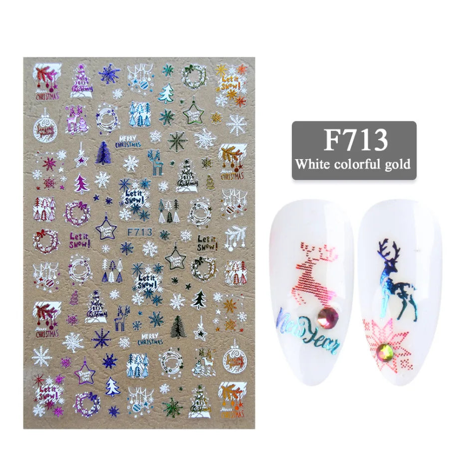 1PC Christmas Tree 3D New Year Decorations Laser Snowflake Fall Nail Stickers Press on Nails Decal