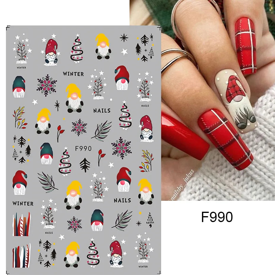 1PC Christmas Tree 3D New Year Decorations Laser Snowflake Fall Nail Stickers Press on Nails Decal