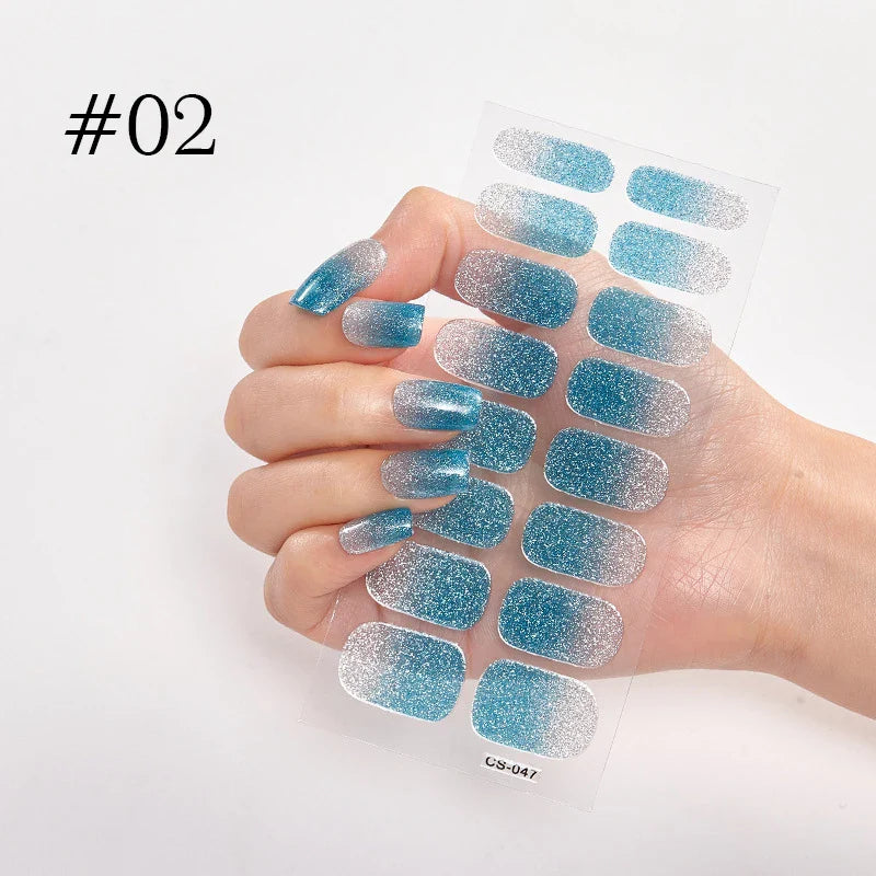 16/22 Tips 3D Nail Art Sticker Fall Christmas Snow Blue Diamonds Full Manicure DIY Nail Strips Decor
