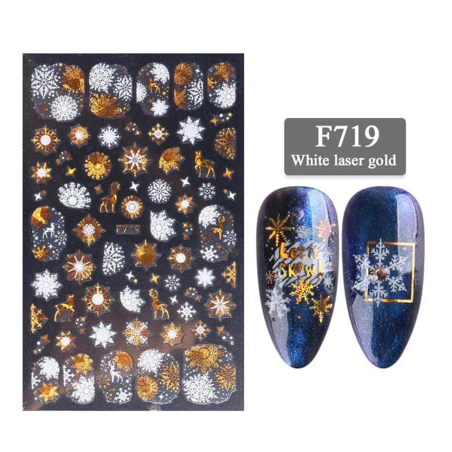 1PC Christmas Tree 3D New Year Decorations Laser Snowflake Fall Nail Stickers Press on Nails Decal