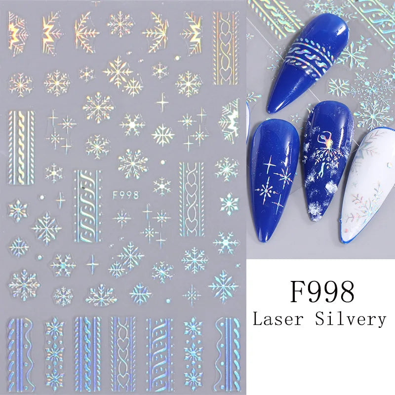 1PC Christmas Tree 3D New Year Decorations Laser Snowflake Fall Nail Stickers Press on Nails Decal