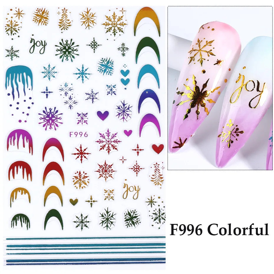 1PC Christmas Tree 3D New Year Decorations Laser Snowflake Fall Nail Stickers Press on Nails Decal