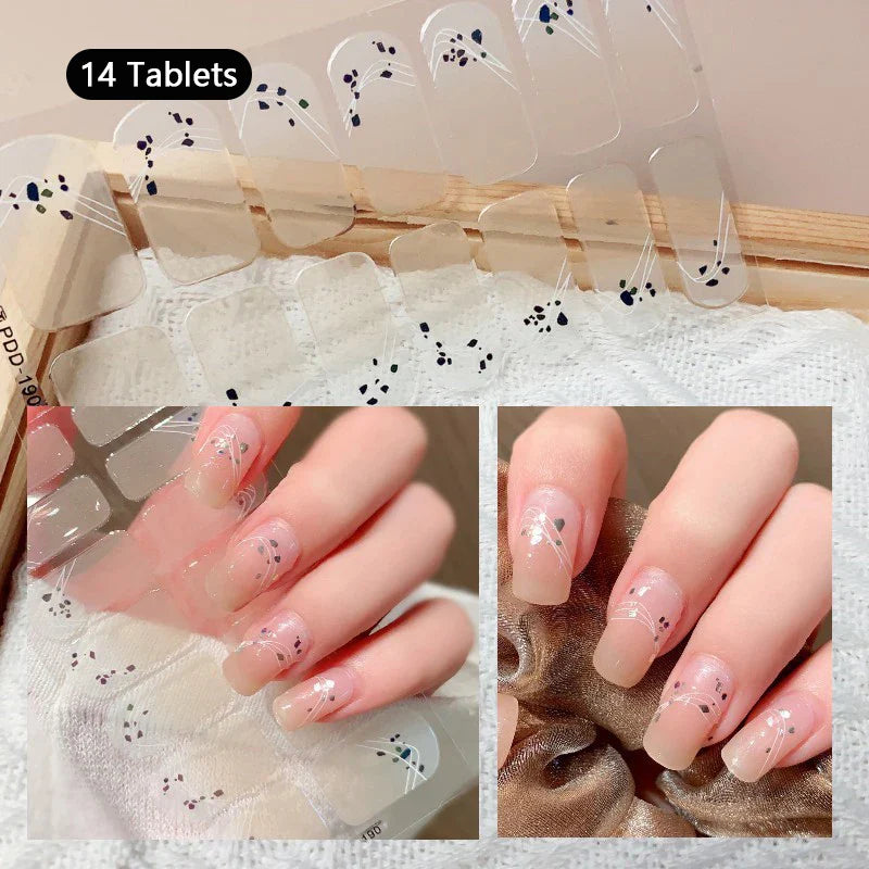 16/22 Tips 3D Nail Art Sticker Fall Christmas Snow Blue Diamonds Full Manicure DIY Nail Strips Decor