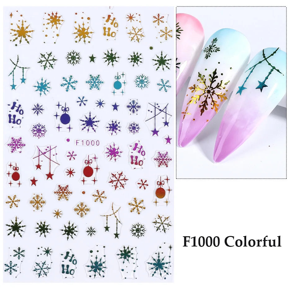 1PC Christmas Tree 3D New Year Decorations Laser Snowflake Fall Nail Stickers Press on Nails Decal