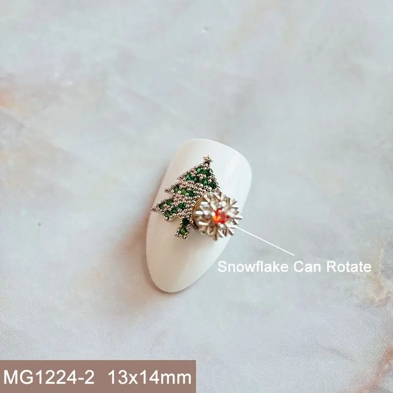 10pcs Xmas Christmas Tree Rotating Snowflakes Zircon Nail Art Manicure Nails Accessories DIY Nail Decorations Supplies Charms