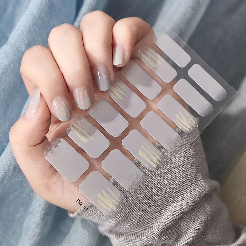 16/22 Tips 3D Nail Art Sticker Fall Christmas Snow Blue Diamonds Full Manicure DIY Nail Strips Decor