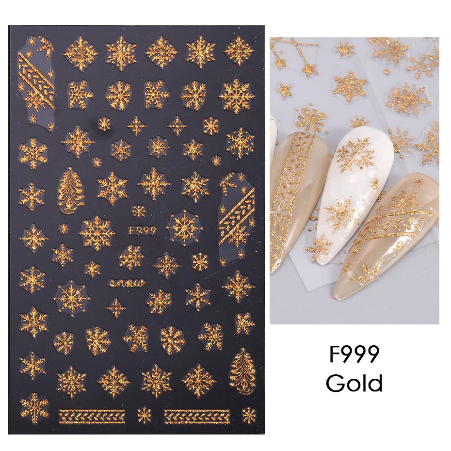 1PC Christmas Tree 3D New Year Decorations Laser Snowflake Fall Nail Stickers Press on Nails Decal