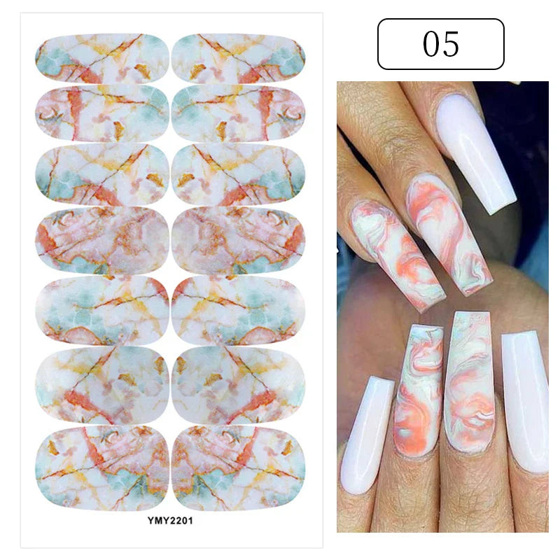 16/22 Tips 3D Nail Art Sticker Fall Christmas Snow Blue Diamonds Full Manicure DIY Nail Strips Decor