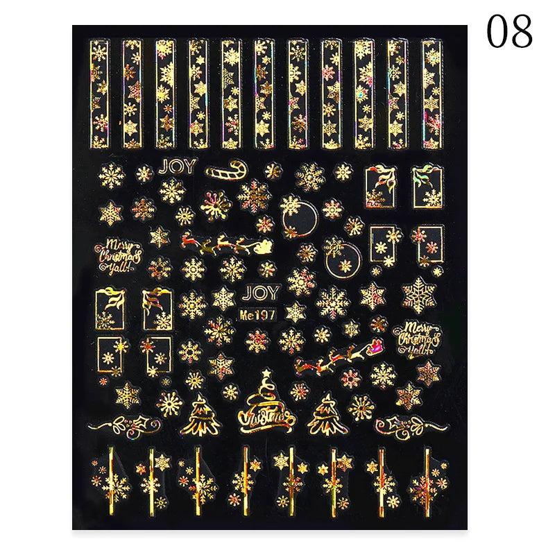 1PC Christmas Tree 3D New Year Decorations Laser Snowflake Fall Nail Stickers Press on Nails Decal