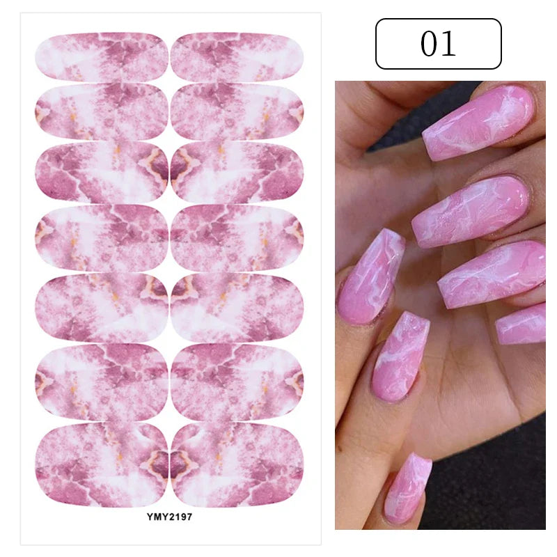 16/22 Tips 3D Nail Art Sticker Fall Christmas Snow Blue Diamonds Full Manicure DIY Nail Strips Decor