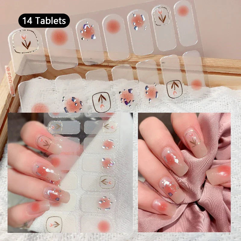 16/22 Tips 3D Nail Art Sticker Fall Christmas Snow Blue Diamonds Full Manicure DIY Nail Strips Decor