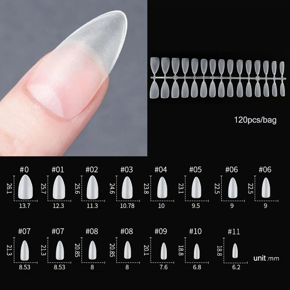 120pcs/set Matte Soft Full Cover Oval Almond Sculpted Women False Nails Fake Nail Press On Nail Tips