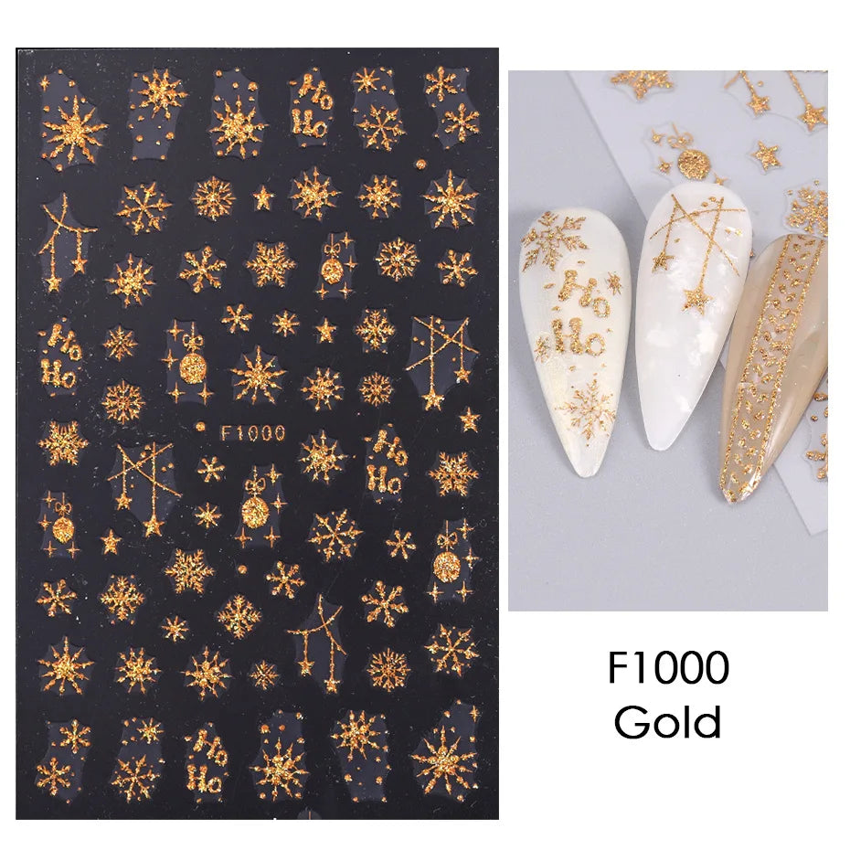 1PC Christmas Tree 3D New Year Decorations Laser Snowflake Fall Nail Stickers Press on Nails Decal