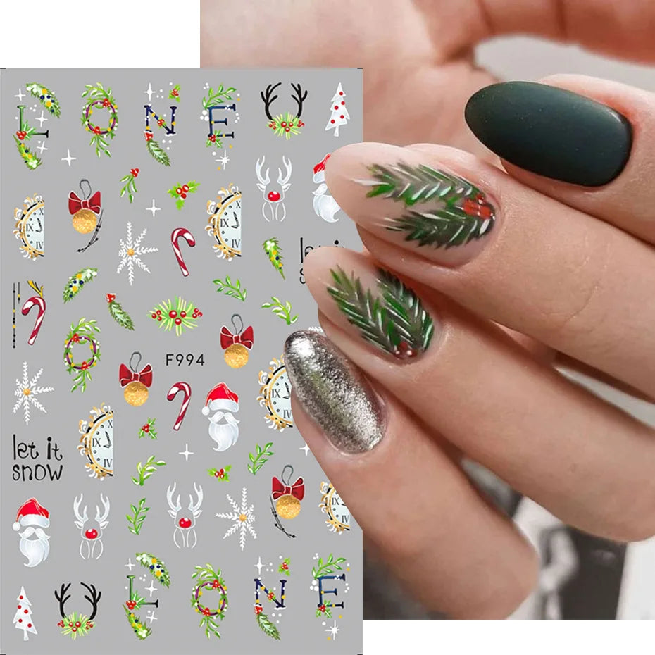 1PC Christmas Tree 3D New Year Decorations Laser Snowflake Fall Nail Stickers Press on Nails Decal