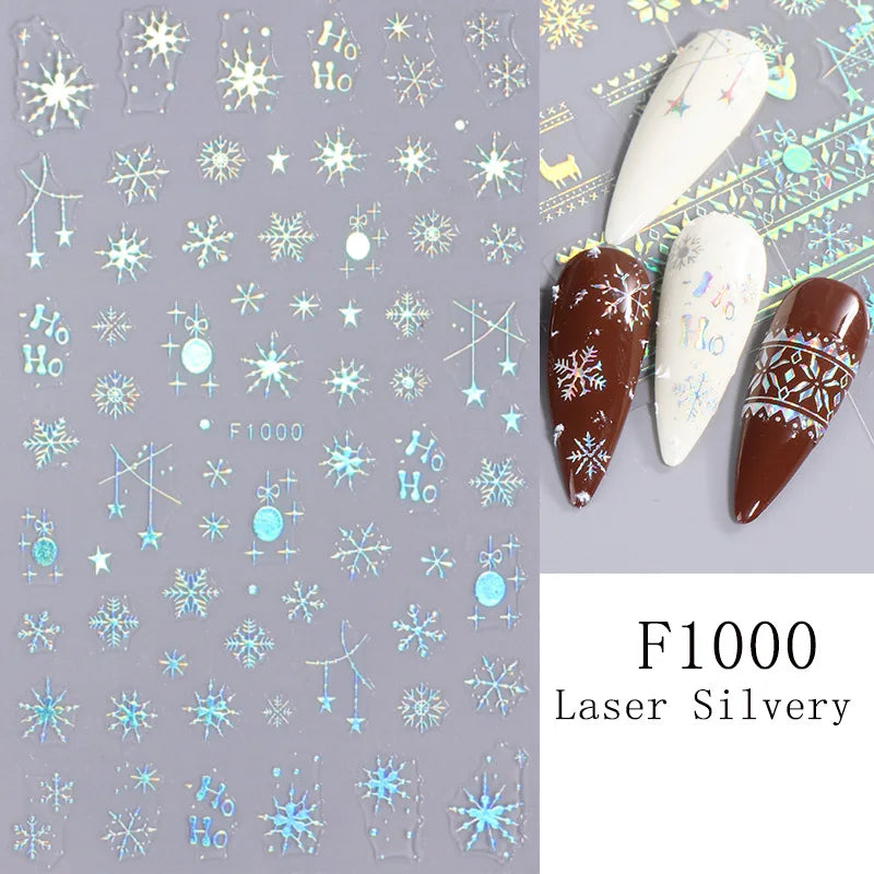 1PC Christmas Tree 3D New Year Decorations Laser Snowflake Fall Nail Stickers Press on Nails Decal