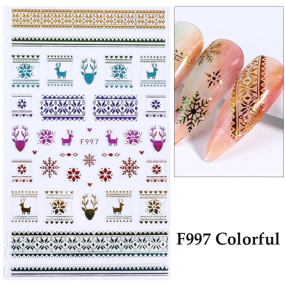 1PC Christmas Tree 3D New Year Decorations Laser Snowflake Fall Nail Stickers Press on Nails Decal