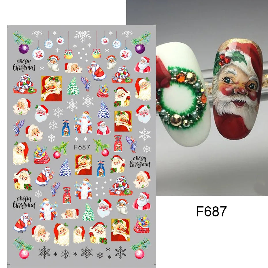 1PC Christmas Tree 3D New Year Decorations Laser Snowflake Fall Nail Stickers Press on Nails Decal