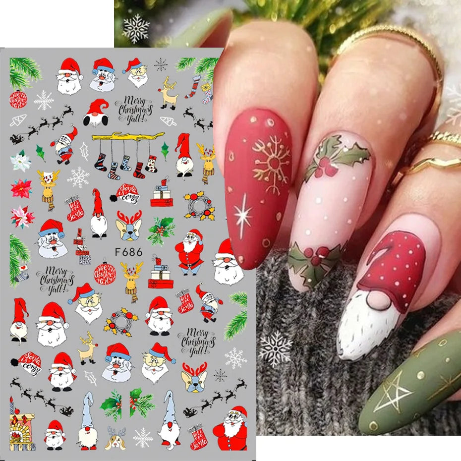 1PC Christmas Tree 3D New Year Decorations Laser Snowflake Fall Nail Stickers Press on Nails Decal