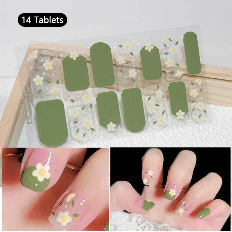 16/22 Tips 3D Nail Art Sticker Fall Christmas Snow Blue Diamonds Full Manicure DIY Nail Strips Decor