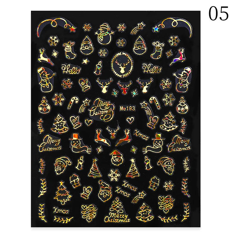1PC Christmas Tree 3D New Year Decorations Laser Snowflake Fall Nail Stickers Press on Nails Decal
