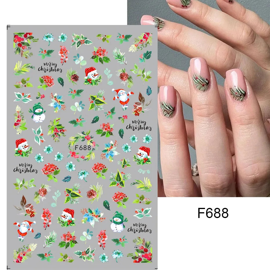 1PC Christmas Tree 3D New Year Decorations Laser Snowflake Fall Nail Stickers Press on Nails Decal