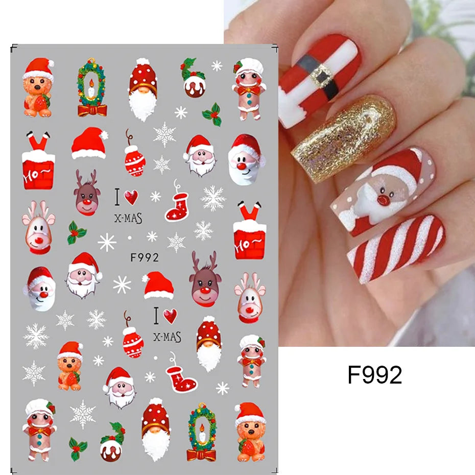1PC Christmas Tree 3D New Year Decorations Laser Snowflake Fall Nail Stickers Press on Nails Decal