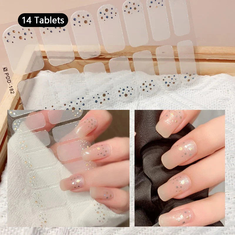 16/22 Tips 3D Nail Art Sticker Fall Christmas Snow Blue Diamonds Full Manicure DIY Nail Strips Decor