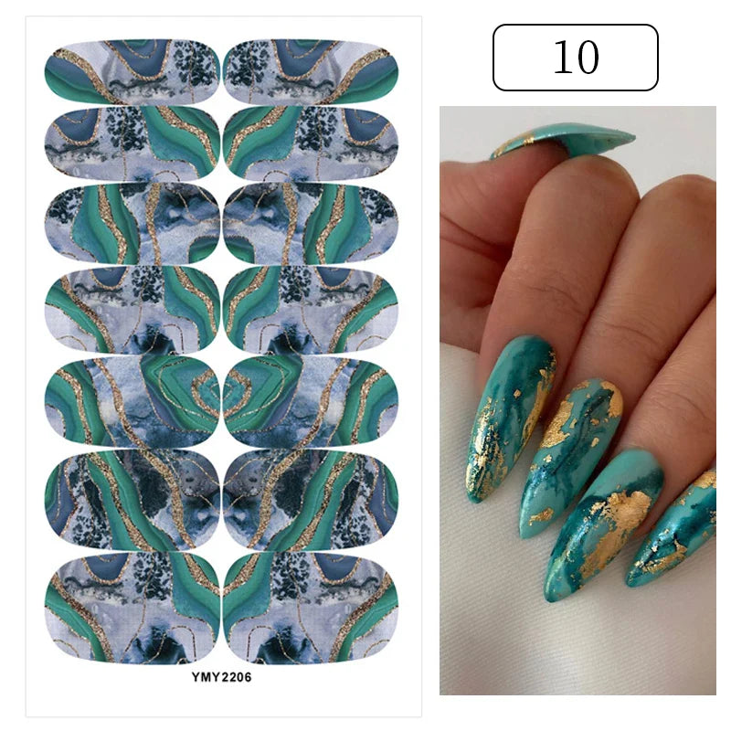 16/22 Tips 3D Nail Art Sticker Fall Christmas Snow Blue Diamonds Full Manicure DIY Nail Strips Decor
