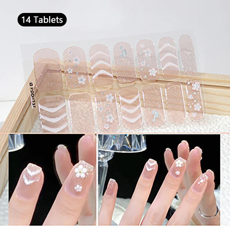 16/22 Tips 3D Nail Art Sticker Fall Christmas Snow Blue Diamonds Full Manicure DIY Nail Strips Decor