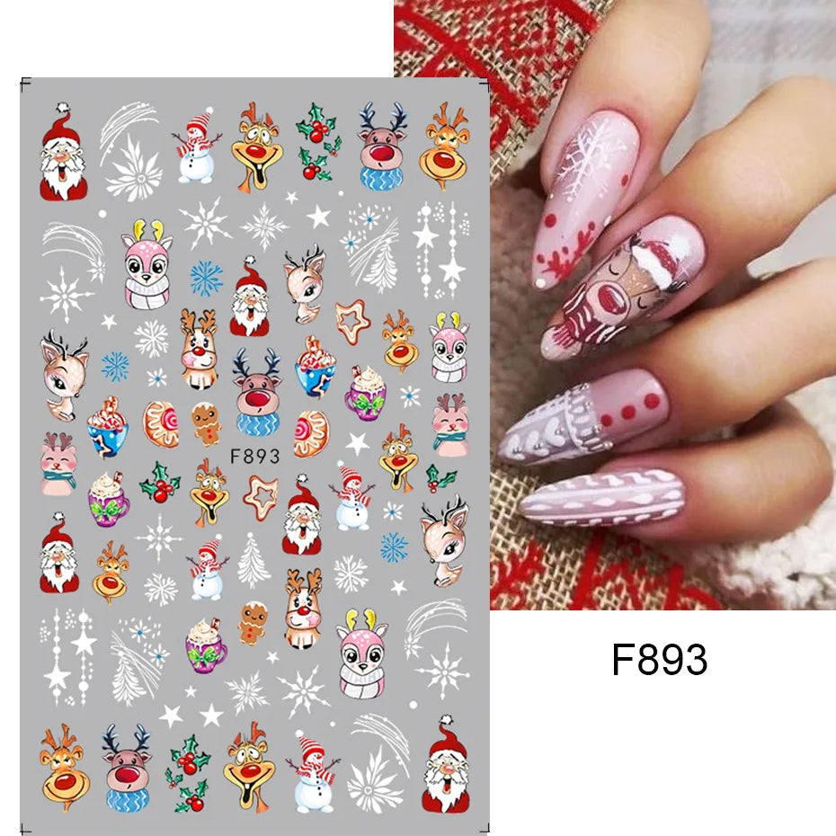 1PC Christmas Tree 3D New Year Decorations Laser Snowflake Fall Nail Stickers Press on Nails Decal