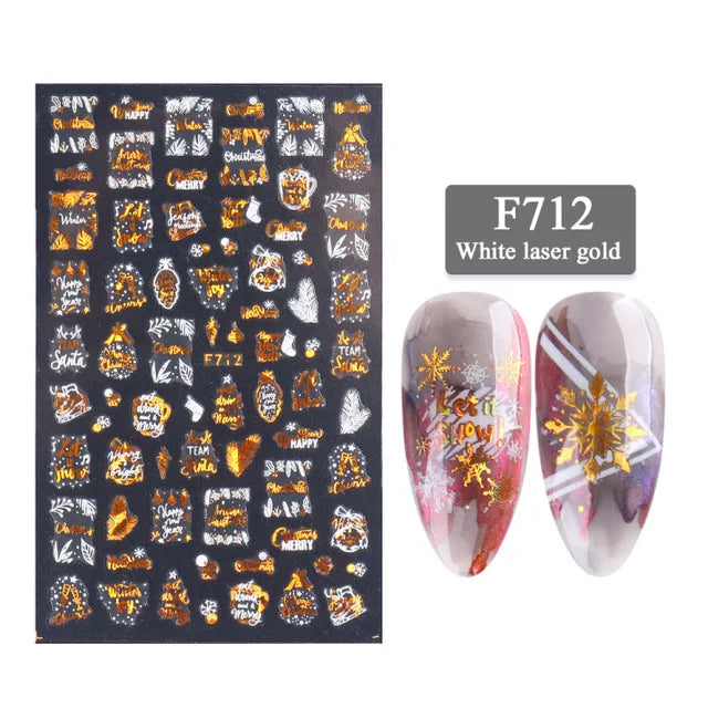 1PC Christmas Tree 3D New Year Decorations Laser Snowflake Fall Nail Stickers Press on Nails Decal