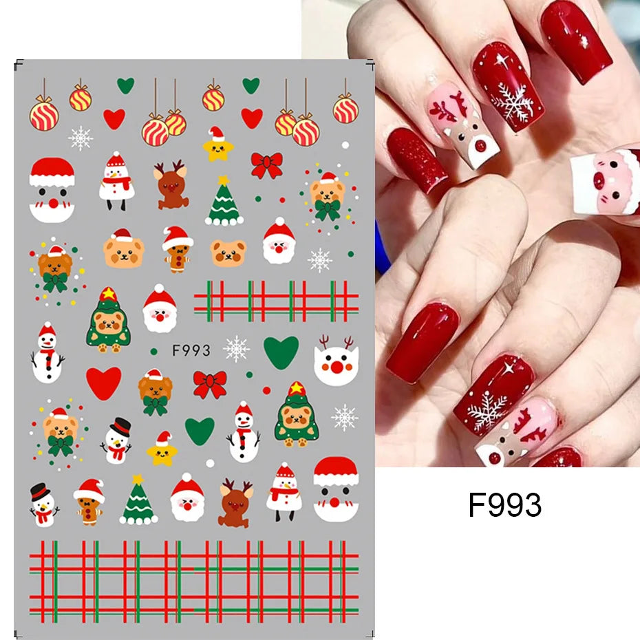1PC Christmas Tree 3D New Year Decorations Laser Snowflake Fall Nail Stickers Press on Nails Decal
