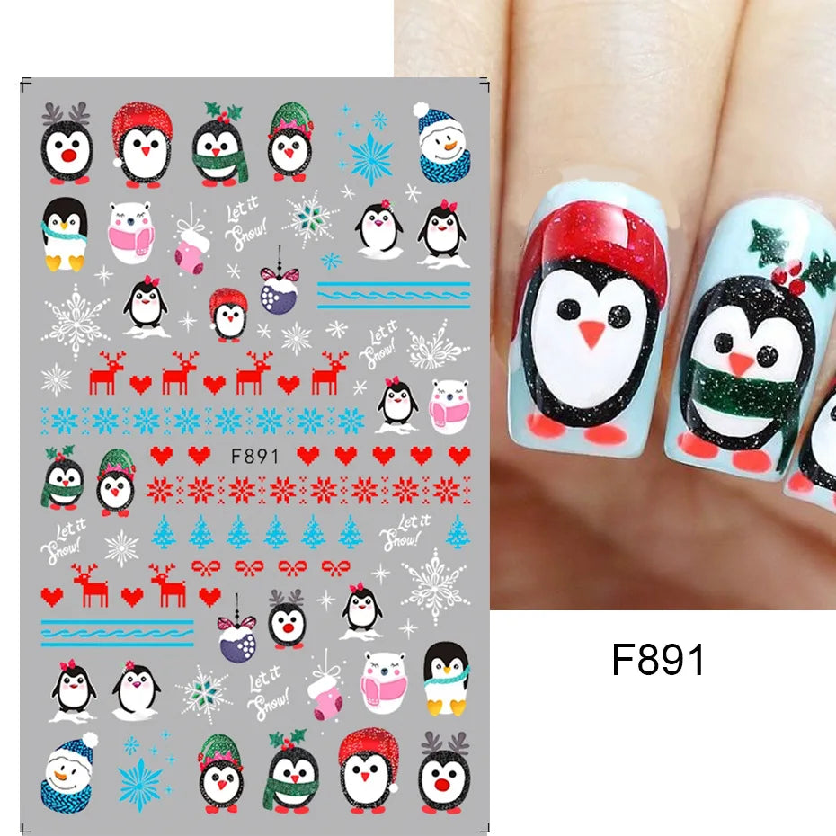 1PC Christmas Tree 3D New Year Decorations Laser Snowflake Fall Nail Stickers Press on Nails Decal