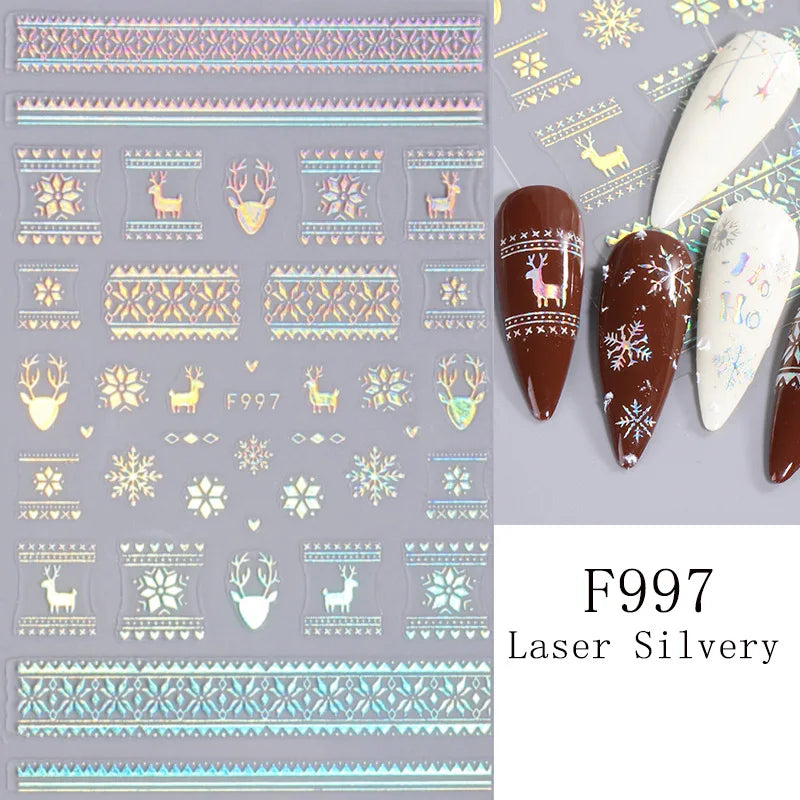 1PC Christmas Tree 3D New Year Decorations Laser Snowflake Fall Nail Stickers Press on Nails Decal