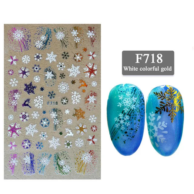 1PC Christmas Tree 3D New Year Decorations Laser Snowflake Fall Nail Stickers Press on Nails Decal