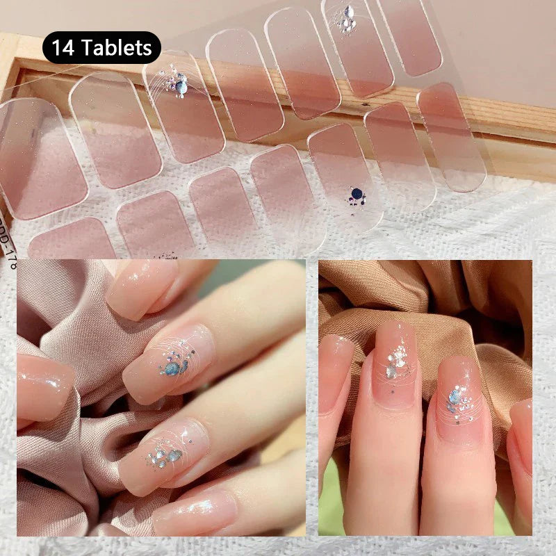 16/22 Tips 3D Nail Art Sticker Fall Christmas Snow Blue Diamonds Full Manicure DIY Nail Strips Decor