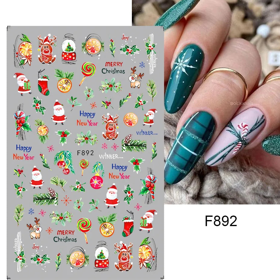 1PC Christmas Tree 3D New Year Decorations Laser Snowflake Fall Nail Stickers Press on Nails Decal