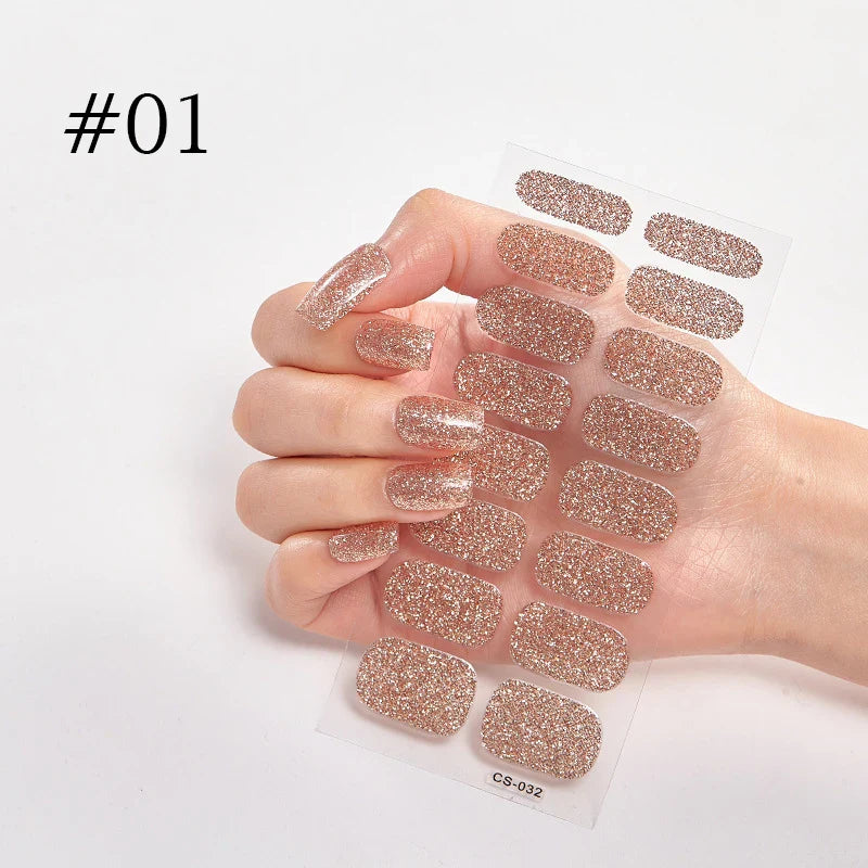 16/22 Tips 3D Nail Art Sticker Fall Christmas Snow Blue Diamonds Full Manicure DIY Nail Strips Decor