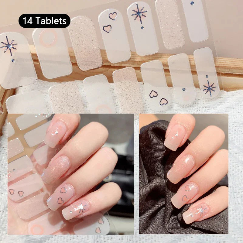 16/22 Tips 3D Nail Art Sticker Fall Christmas Snow Blue Diamonds Full Manicure DIY Nail Strips Decor