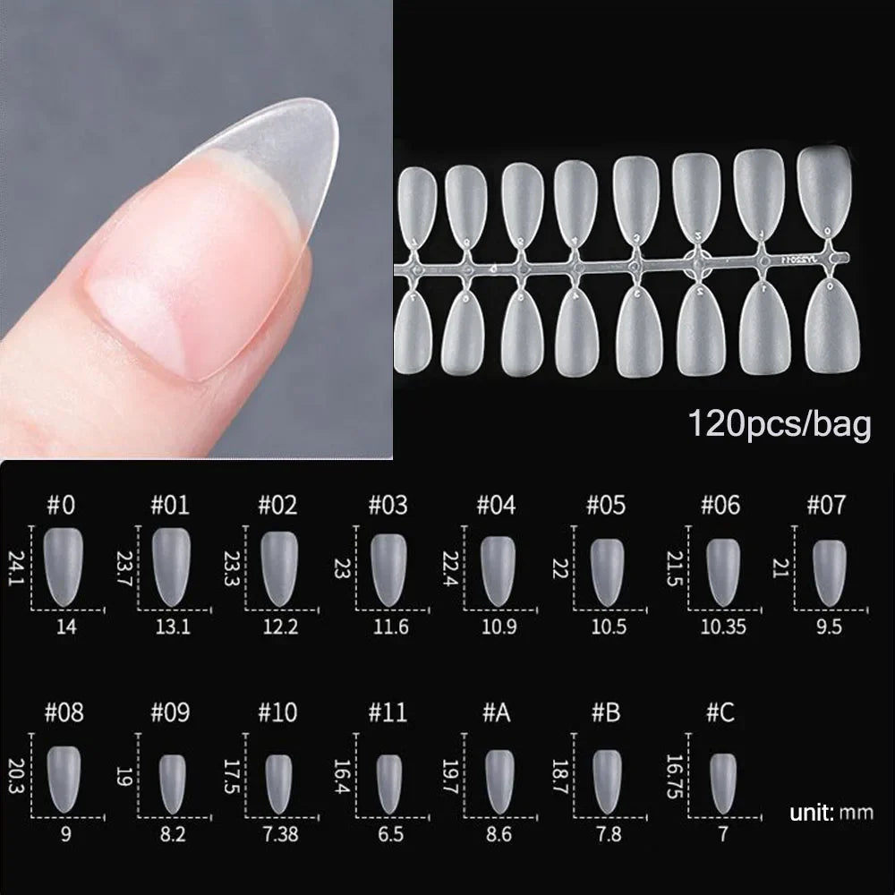 120pcs/set Matte Soft Full Cover Oval Almond Sculpted Women False Nails Fake Nail Press On Nail Tips