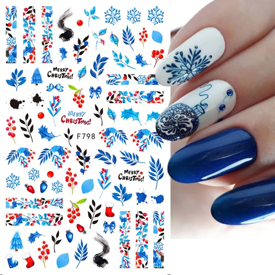 1PC Christmas Tree 3D New Year Decorations Laser Snowflake Fall Nail Stickers Press on Nails Decal