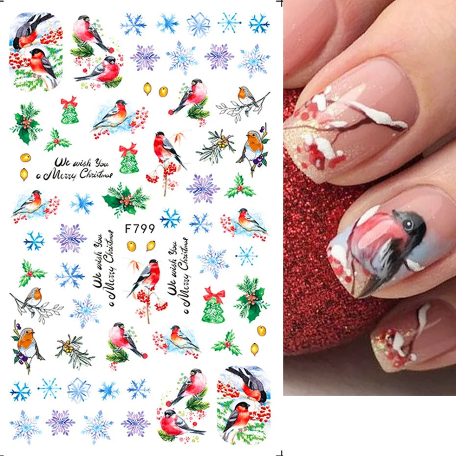 1PC Christmas Tree 3D New Year Decorations Laser Snowflake Fall Nail Stickers Press on Nails Decal