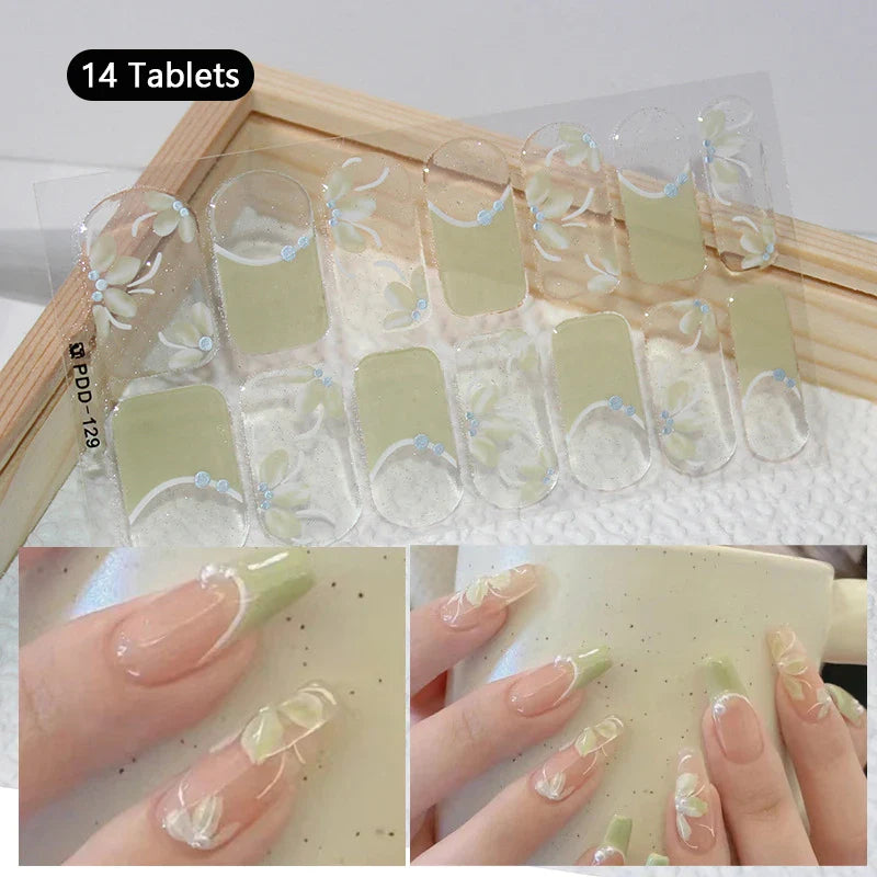 16/22 Tips 3D Nail Art Sticker Fall Christmas Snow Blue Diamonds Full Manicure DIY Nail Strips Decor